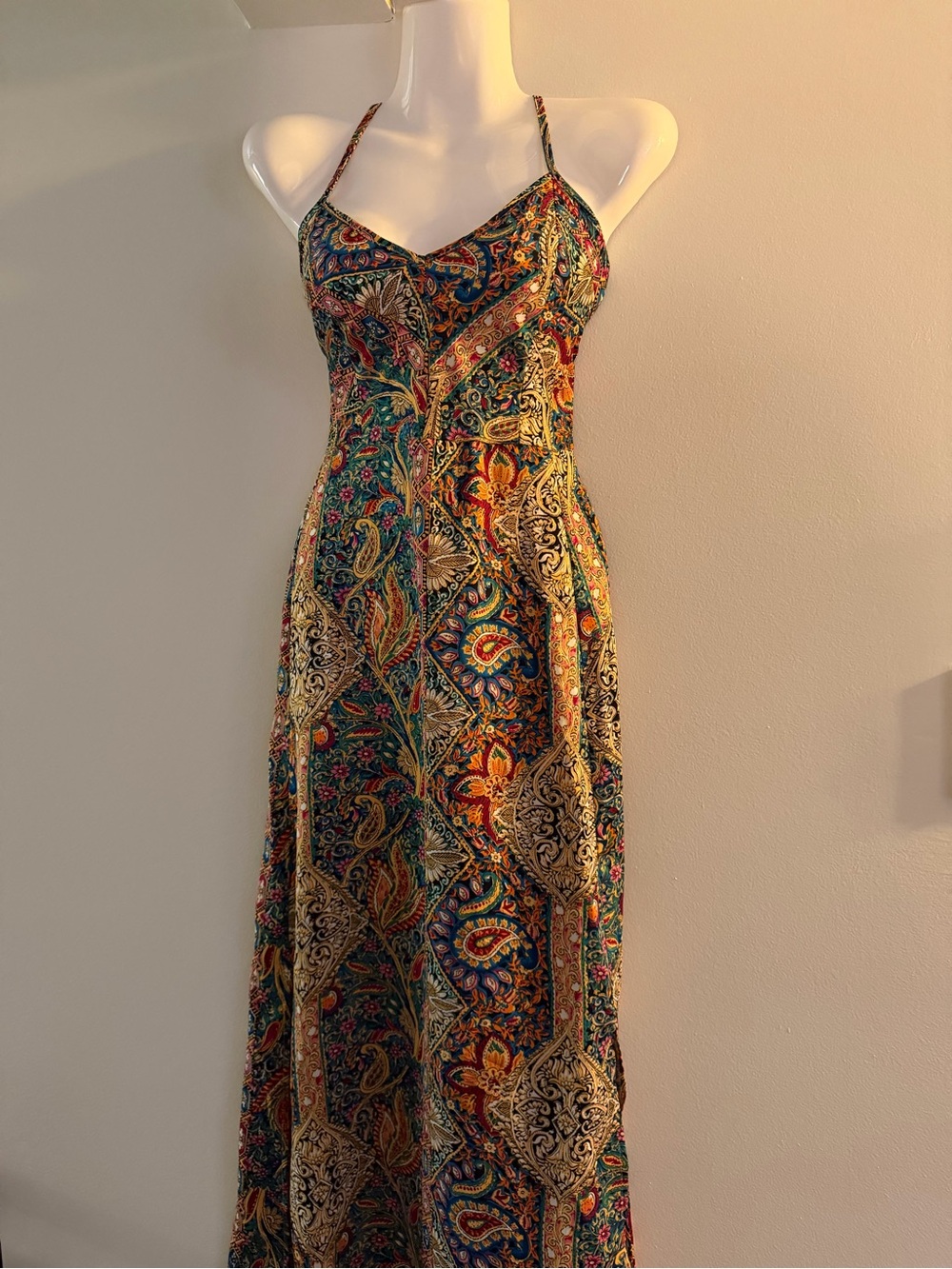 SHEIN Paisley Lace Up Backless Boho Maxi Dres